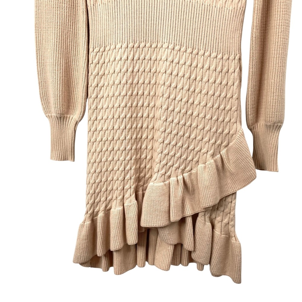 NEW Anthropologie Flat White cable knit ruffle sweater dress Size M tan beige - Picture 6 of 10